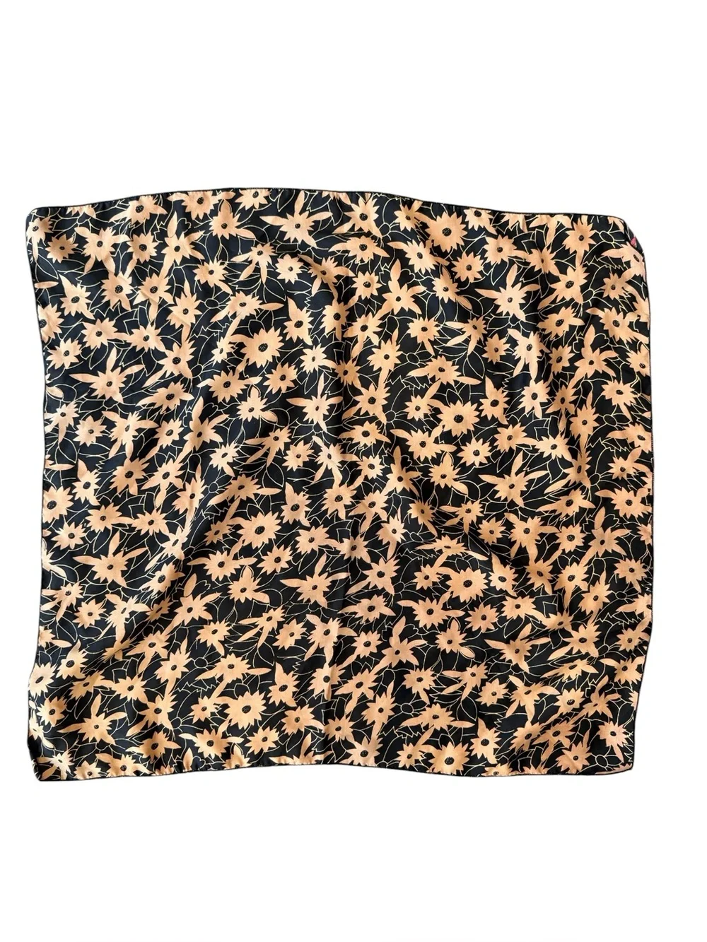Black Floral Silk Scarf with Floral Print